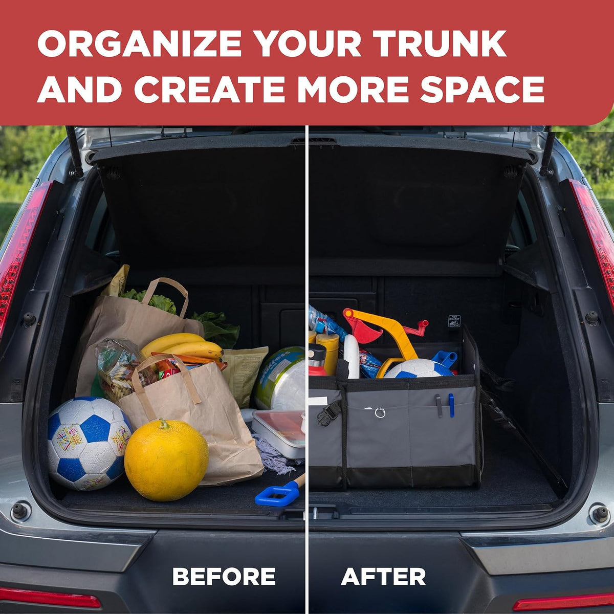 TRUNKCRATEPRO Trunk Organizer For Car, Suv, Truck | Premium Adjustable Multi Compartments Collapsible Car Trunk Organizer With Securing Straps & Non-Slip Bottom (Large Size, Grey)