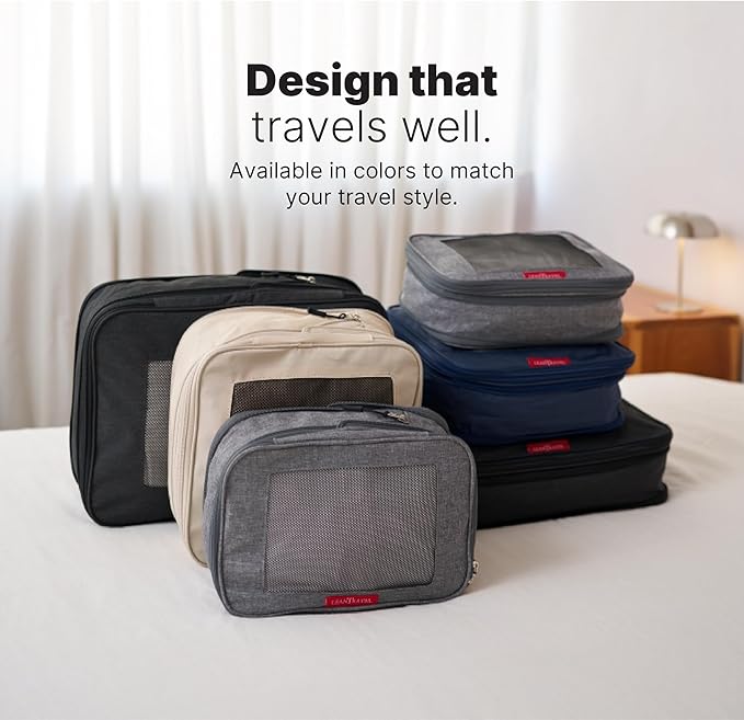 LeanTravel Premium Compression Packing Cubes for Travel - Luggage Organizers with Double Zipper - Sturdy Bags for Suitcase (3-Pack, Navy Blue)