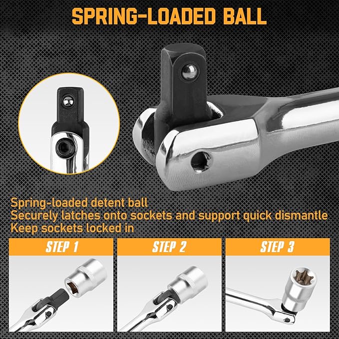 3PCS Breaker Bar Set, 3/8'', 1/4in, 1/2inch Breaker Bars with 180°Rotatable Head, Heavy Duty Breaker Bar Kit with 15 inch, 10 inch, 6 inch Length for Automobile and Motorcycle Maintenance and Repair
