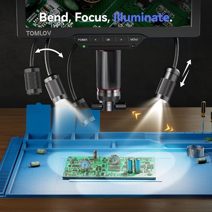 TOMLOV 3D Digital Soldering Microscope: Magnetic Dual Lens Micro Scope TM3K-3D