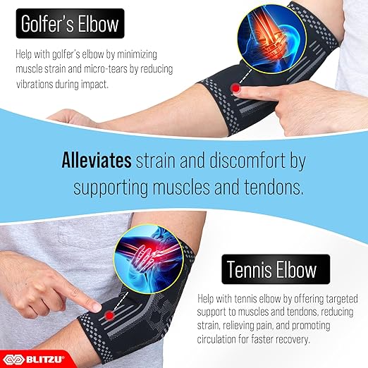 BLITZU Elbow Compression Sleeve for Tendonitis 2 Pack, Tennis Elbow Brace Support for Men and Women Golfers Elbow Pain Relief, Arthritis, Bursitis, Arm Brace for Workout, Weightlifting Pink M