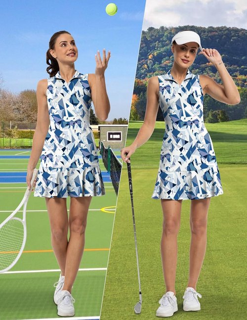 GGOV Tennis Dress - Women's Golf Dress with Sleeves, Inner Pocket & Zip-Up Collar | Athletic Wear