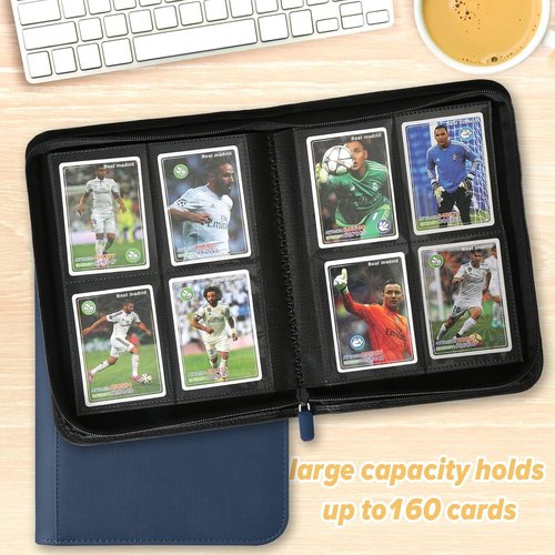 GERMUN Trading Card Binder - Premium 4 Pocket Card Holder for 160 Cards | Double-Sided Album in Blue