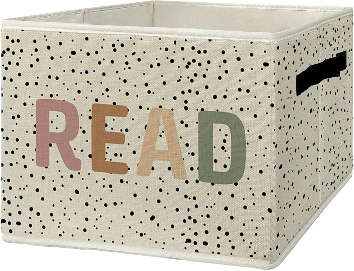 Boho READ Book Storage Bins & Boxes with Handles, Kids Foldable Basket for Organizing, Boho Nursery Collapsible Storage Basket for Kids Room Bedroom Reading Corner Nook Room Clothes Toys Books