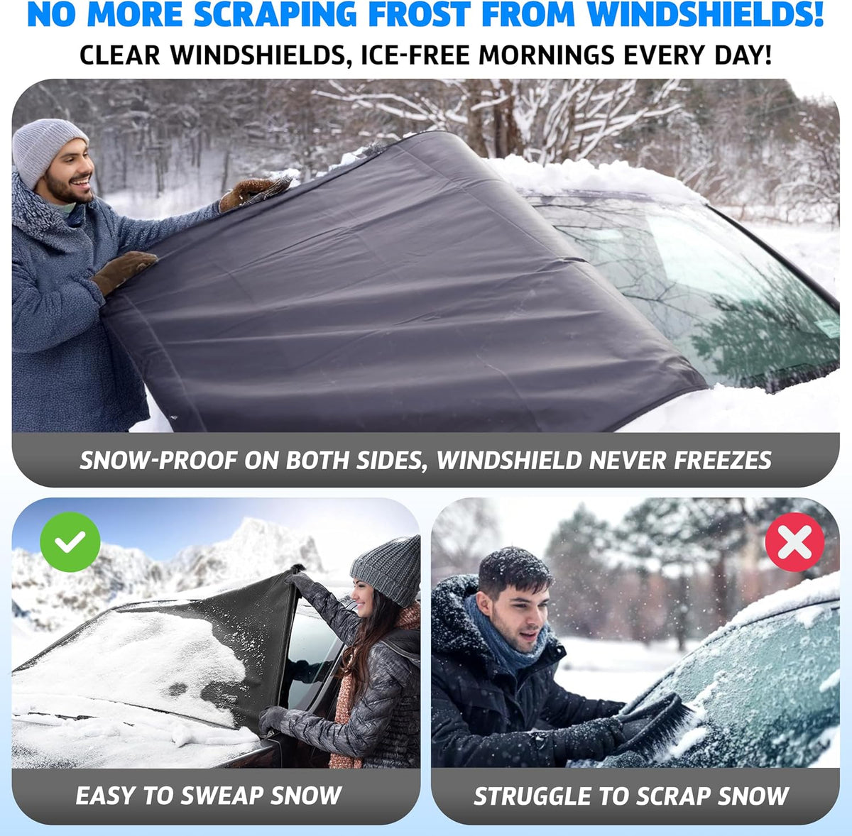 Autovir Windshield Cover for Ice and Snow | Oxford Fabric Windshield Cover for SUV, Sedan, Coupe & Hatchback | Protection from Snow, Ice & Frost | Winter Car Accessories