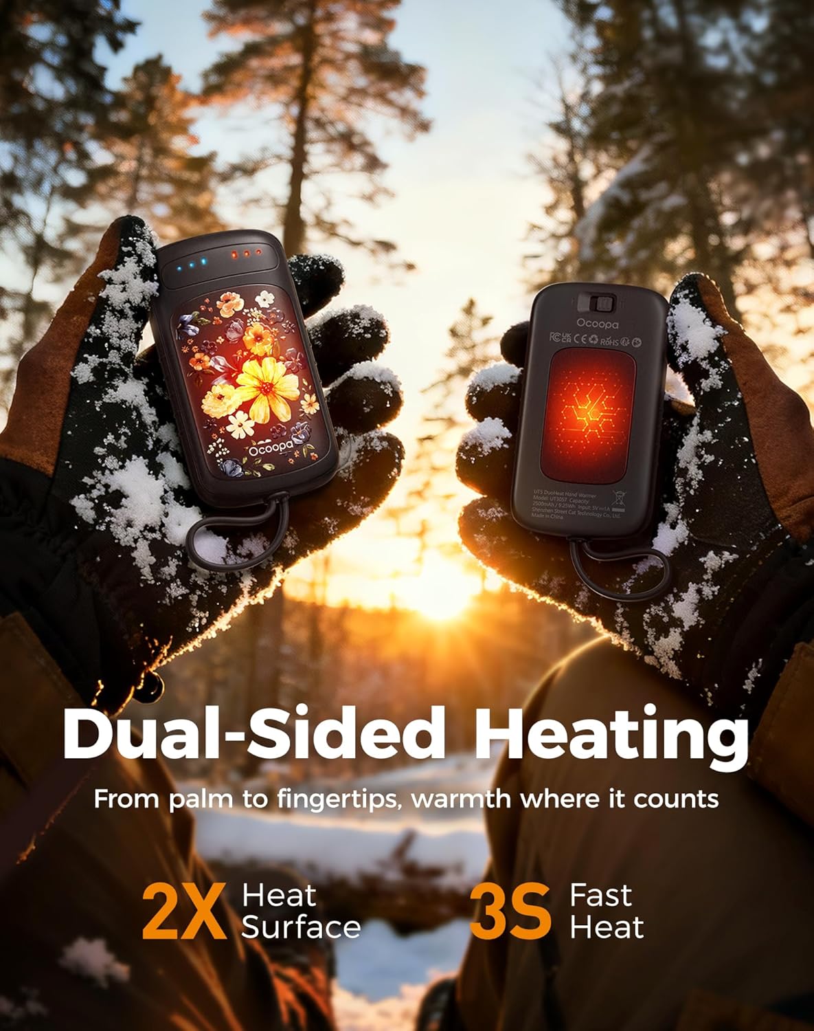 OCOOPA Rechargeable Dual-Sided Hand Warmers - Perfect Stocking Stuffers for All Ages | 2-Pack