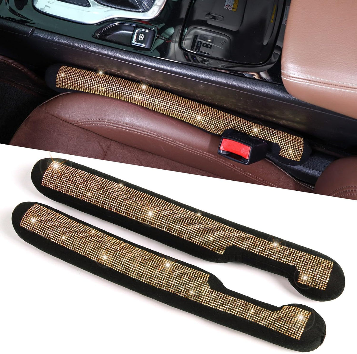 ToBeQueen Car Seat Gap Filler Red Bling Car Accessories for Women Universal Fit for Car Truck SUV, 2 Pack Handmade Crystal Rhinestone Diamond Bling Gap Filler(Red)