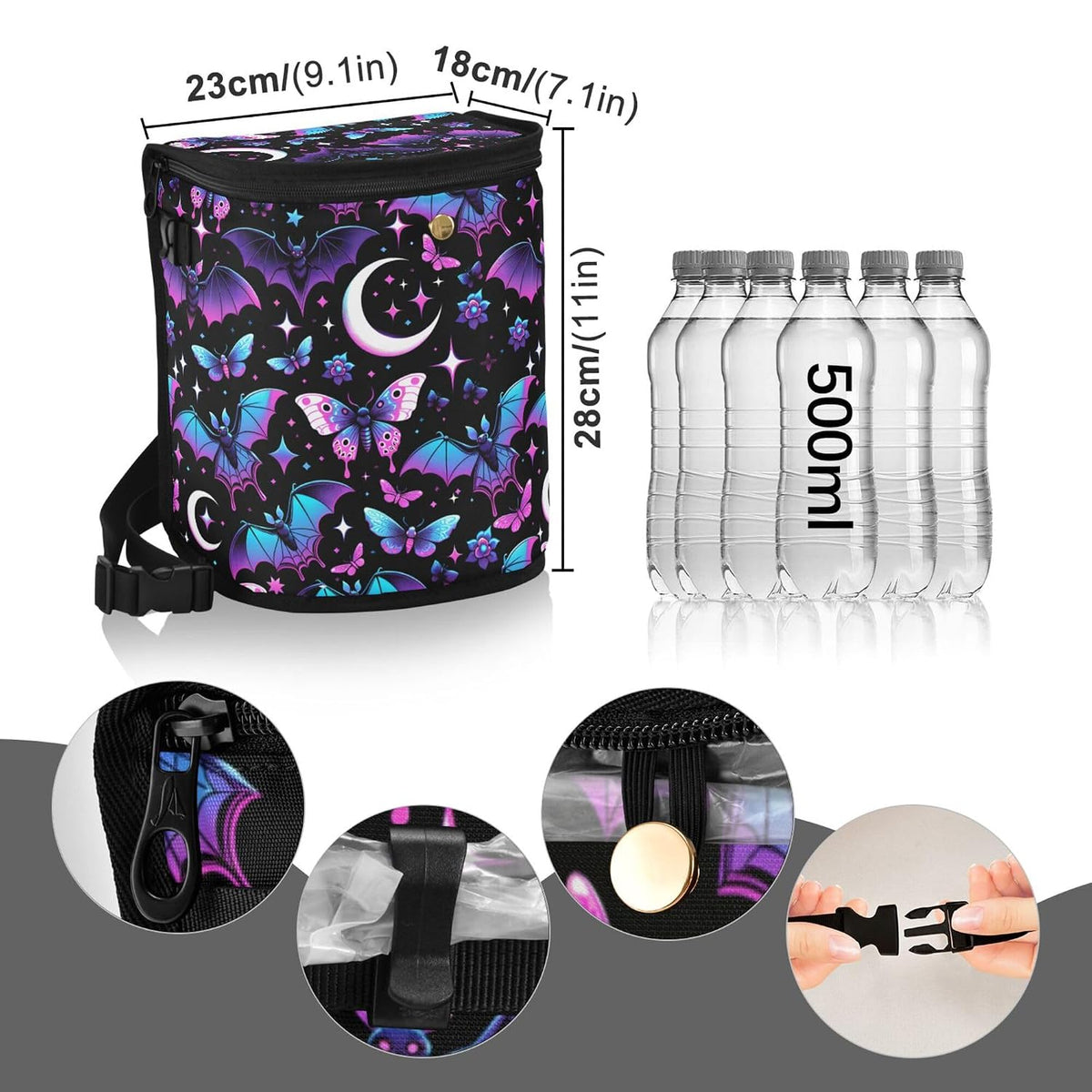 Mnsruu Car Trash Can with Lid, Neon Purple and Bats Stars and Moons Car Trash Bag Hanging Organizers and Storage for Front Back Seat, Leak-Proof Trash Bin