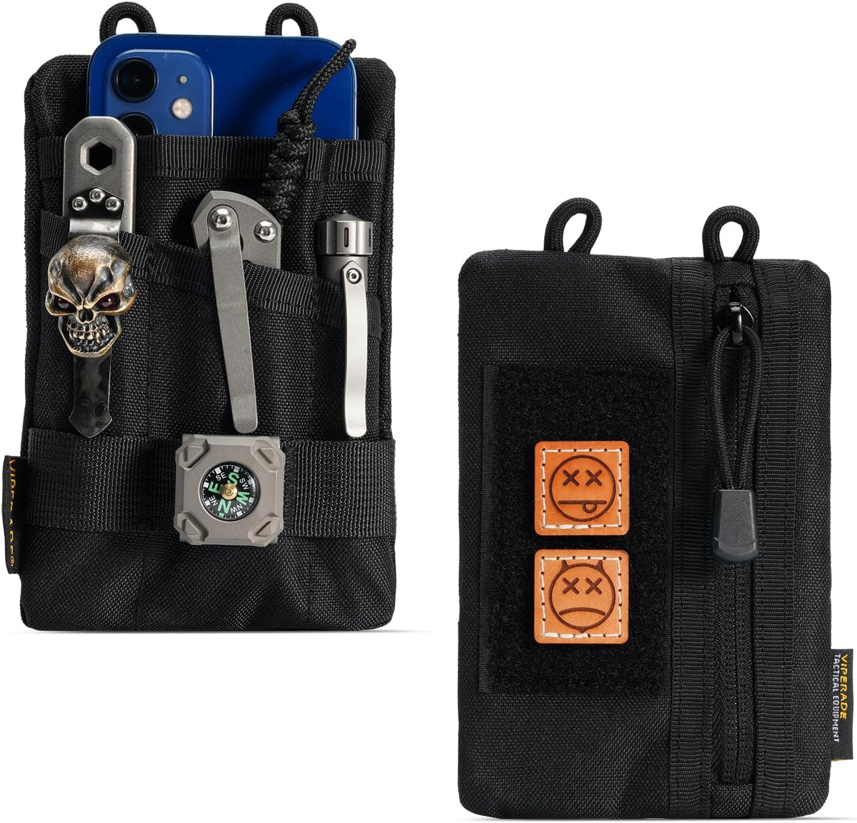 VIPERADE VE1-P Pocket Organizer, EDC Pocket Organizer Men, EDC Organizer Pouch Tool Pouch with 5 Tool Storage EDC Pouch for Flashlight, Pocket Knife, Tactical Pen, EDC Gear (Black)
