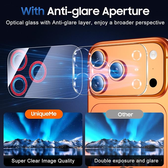 UniqueMe Compatible for 3 Pack iPhone 17 Pro Camera Lens Protector