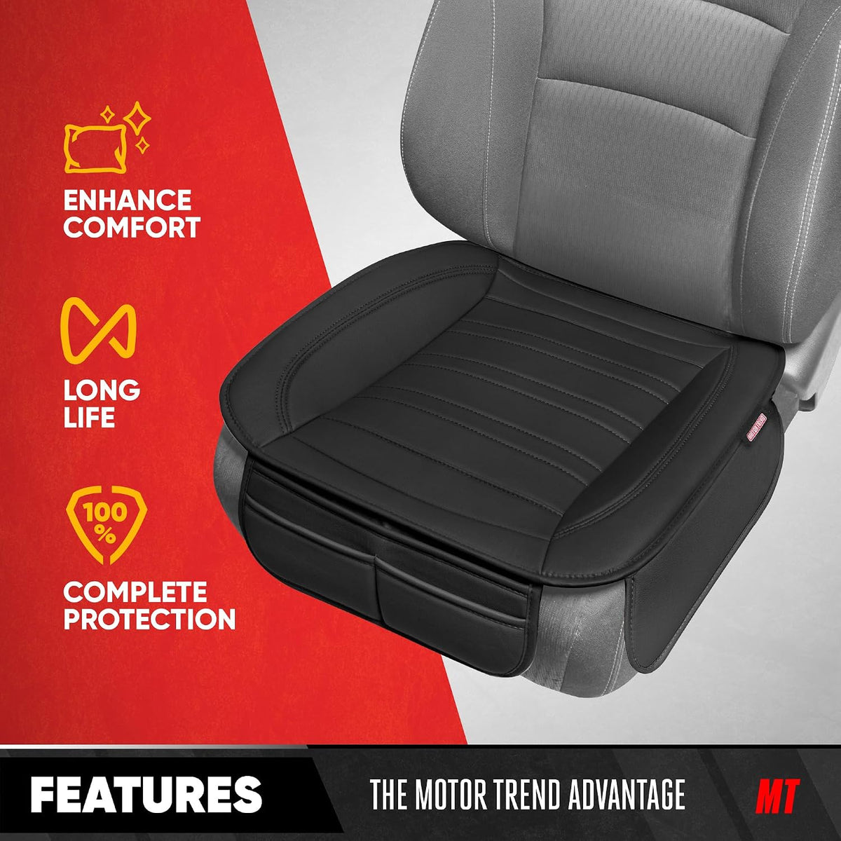 Motor Trend Seat Covers for Cars Trucks SUV, Faux Leather 2-Pack Black Padded with Storage Pockets, Premium Interior Car Seat Cover
