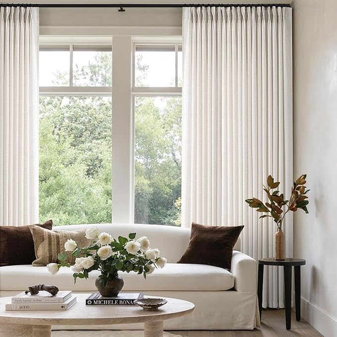 Memory Trained Pinch Pleated Curtains 105 Inches Long, Viral Linen Pinch Pleat