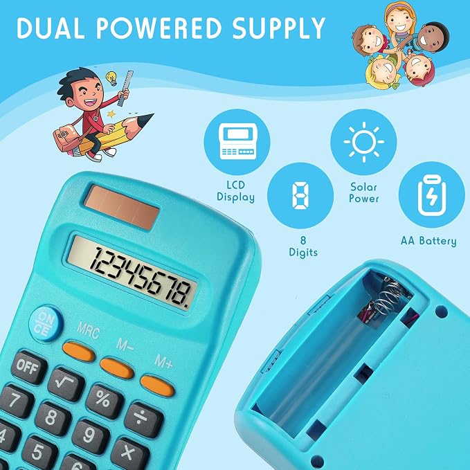 Weewooday 30 Pieces Small Basic Calculator Bulk 8 Digit Solar Battery Dual