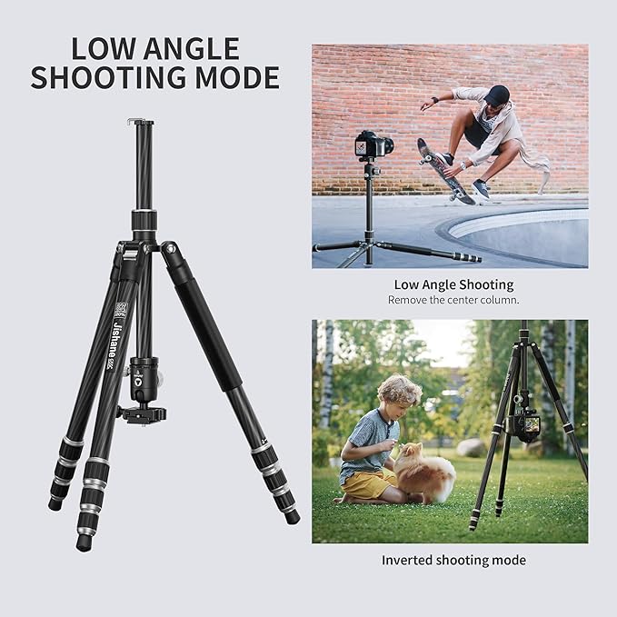 Carbon Fiber Camera Tripod, 1/4" Arca QR Plate, Compact Lightweight Travel