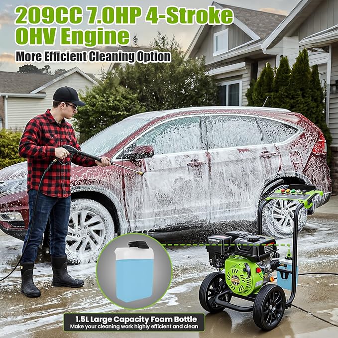 Gas Powered Pressure Washer 4200 PSI Gas Power Washer 4.0 GPM 209CC Commercial High Pressure Washer, with Spray Gun and Extension Wand, 5 Quick Connect Nozzles, Copper Pump,EPA/CARB/ETL