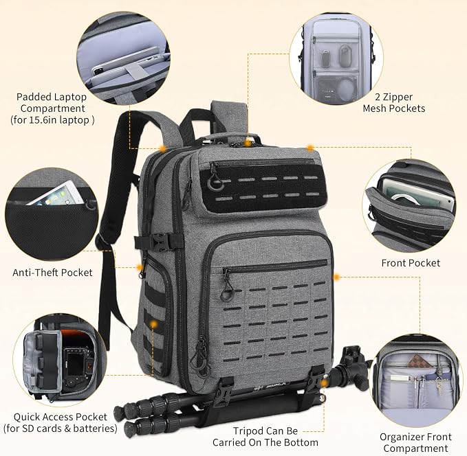 HAMBOLY Professional Camera Bag Backpack, Large Waterproof Photography Bag Case