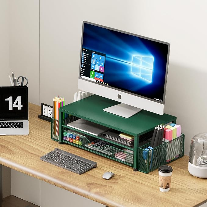 OPNICE Desk Organizers and Accessories, 2-Tier Computer Monitor Stand Riser