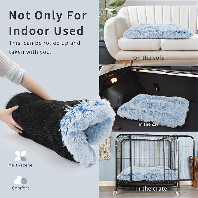 nononfish Dog Crate Bed for Small Dogs Washable Orthopedic Flat for Inside Crate Cages Kennel House Sofa Plush Comfy Sleeping,Gradient Blue 22in