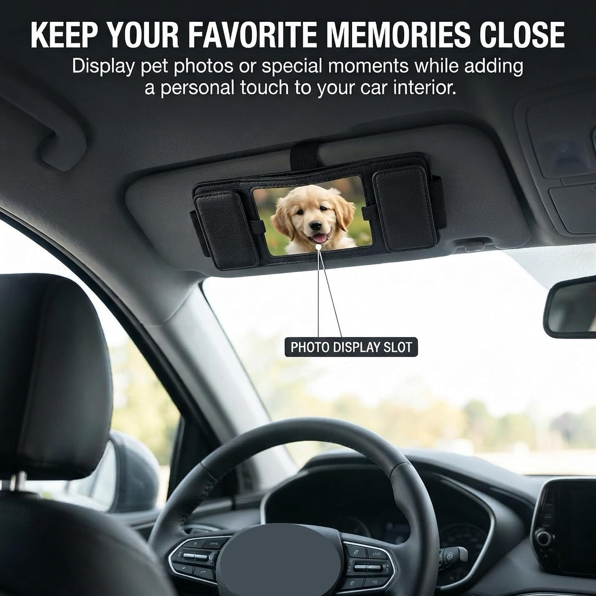 Magnetic Sunglasses Holder for Car Visor,Photo Slot,Black