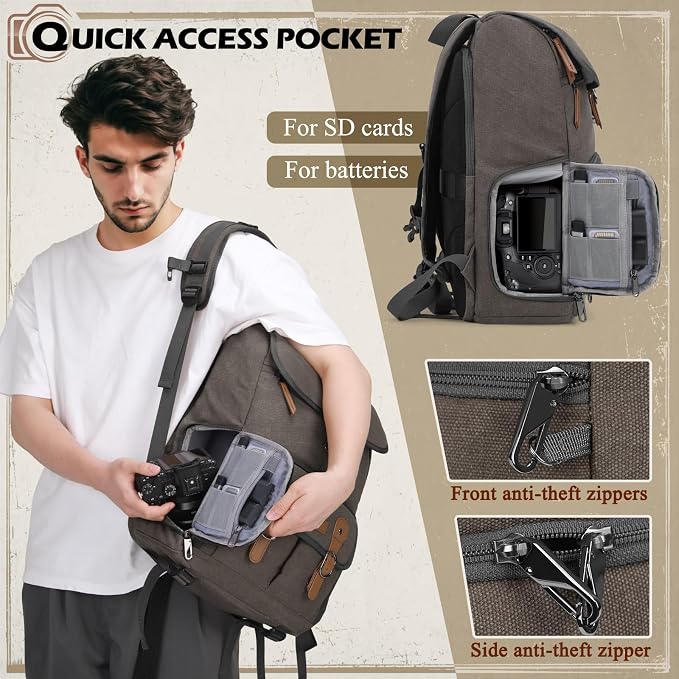 RAINSMORE Camera Bag Backpack for DSLR/SLR Mirrorless 15.6 Inch Laptop Camera