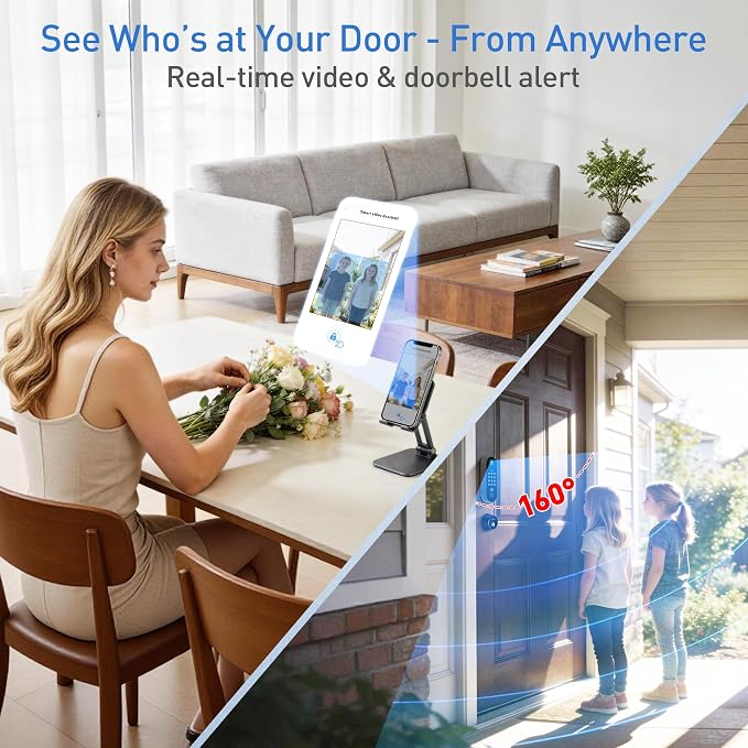 Smart Video Door Lock with 2K Doorbell Camera, Fingerprint & Keypad Keyless
