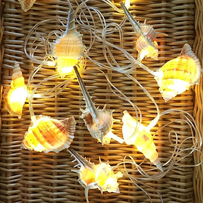 LED String Lights, Ocean Conch Beach Themed Battery Powered 9.18 ft 10 LEDs Lights for Indoor, Outdoor Decoration Projects (Warm White)