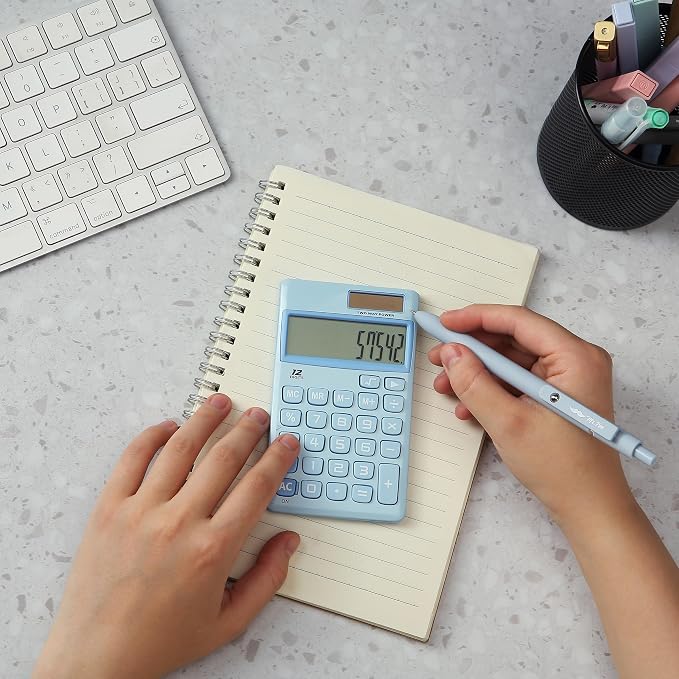 Mr. Pen- Standard Function Calculator, 12 Digits, Small Light Blue Solar Pocket