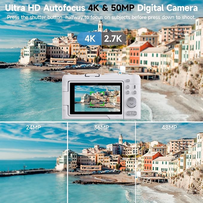 Digital Camera 4K for Photography, 50MP Vlogging Camera for YouTube Video