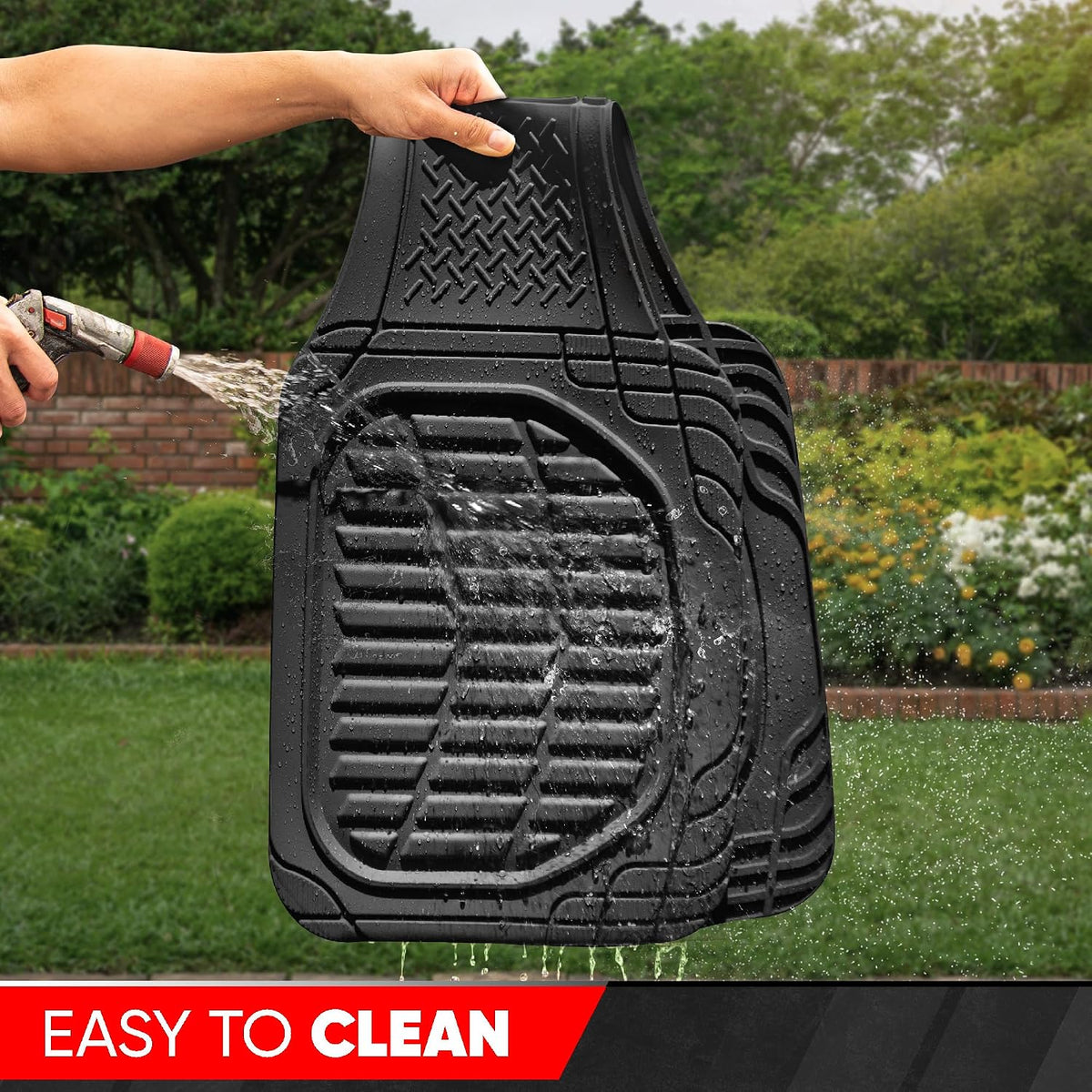 Motor Trend Premium FlexTough Deep Dish Rear Rubber Floor Mat Liners, Heavy Duty All-Weather Universal Fit Trim-To-Fit Floor Mats for Cars Sedans Trucks SUVs, Durable &amp; Easy To Clean Car Mats - Black