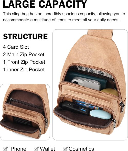 MASINTOR Sling Bag for Women - Stylish Vegan Leather Crossbody Fanny Pack | Adjustable Travel Backpack