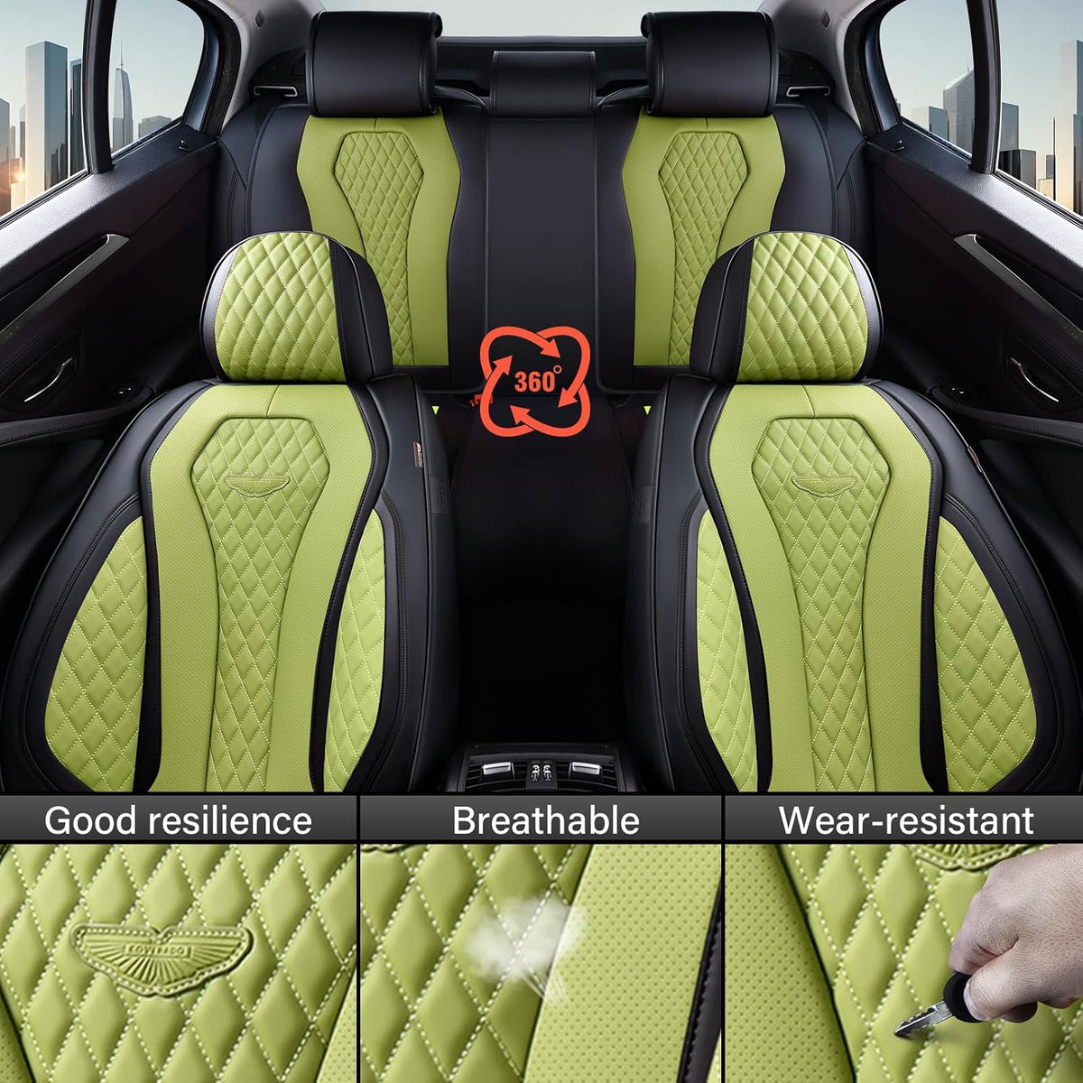 Coverado Seat Covers, Car Seat Covers Full Set, Green Car Seat Cover, Car Seat Cushion Waterproof, Luxury Auto Seat Covers, Seat Cover Car Seat Protector Fit for Most Cars