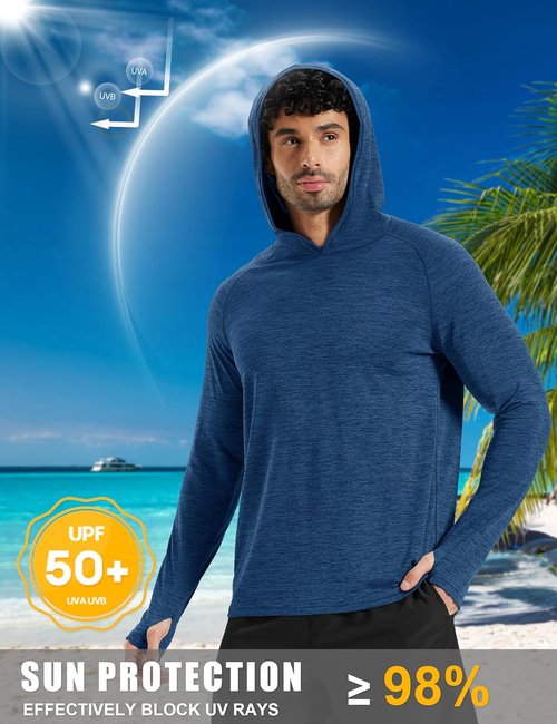 MAGCOMSEN Men's Sun Hoodie - Lightweight UPF 50+ Long Sleeve Fishing Shirt | Dry Fit Athletic Wear