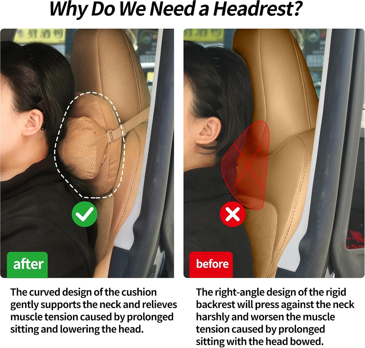 2 Pack Car Neck Pillow, Ergonomic Car Neck Support Pillow for Relieve Driving Fatigue, Universal Fit Cars SUVs Sedan Home Office (Light Brown)
