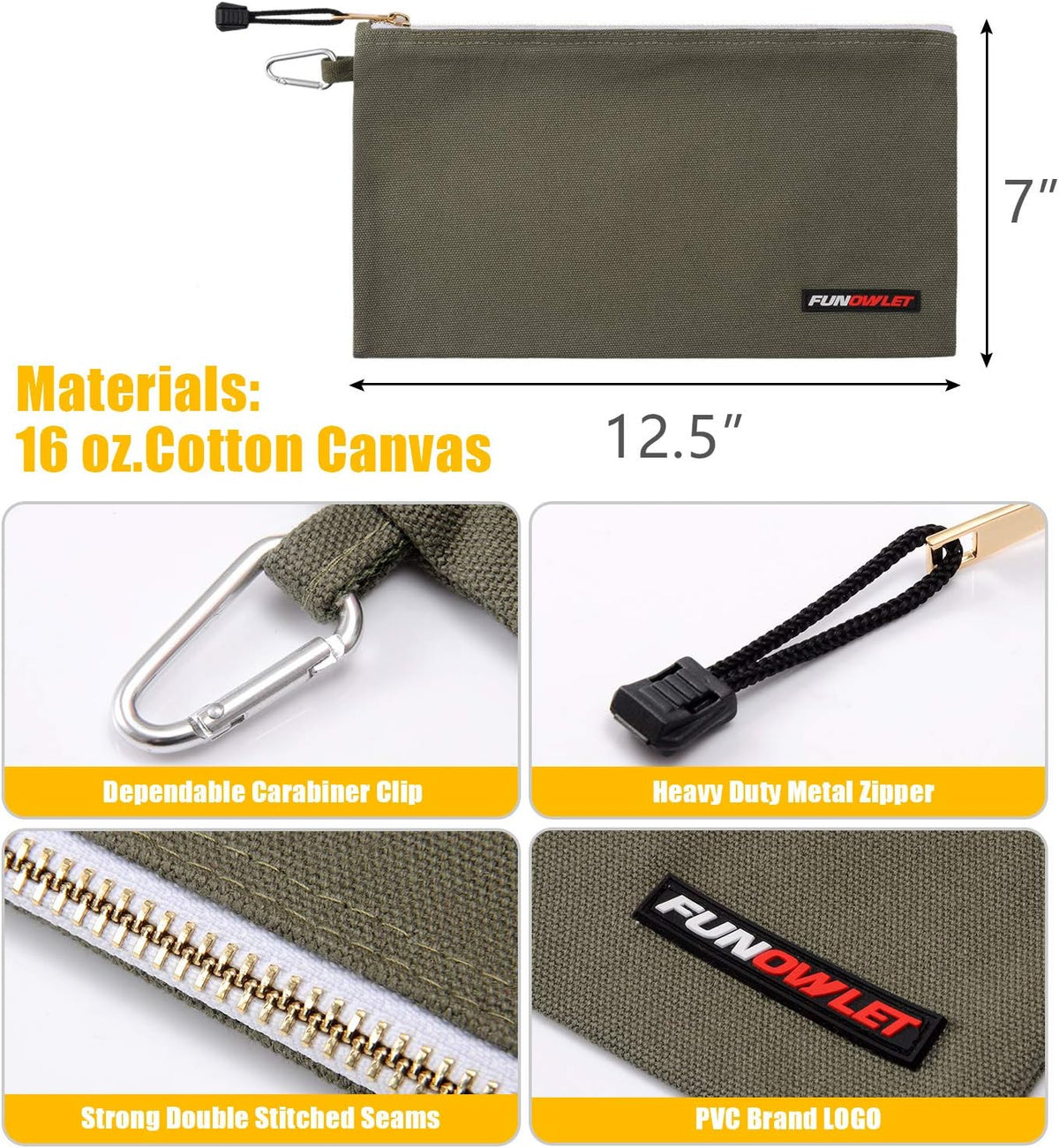 FunOwlet Utility Canvas Zipper Tool Bag, 4 Pack