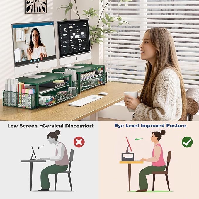 OPNICE Desk Organizers and Accessories, 2-Tier Computer Monitor Stand Riser