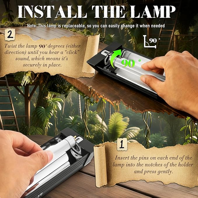 T5 Reptile UVB Light 6.5 Inches Fixture with UVB 10.0 Bulb High Output Hood for Terrariums, Basking Reptiles, Lizards, Chameleons, Iguanas, Bearded Dragons, 4W