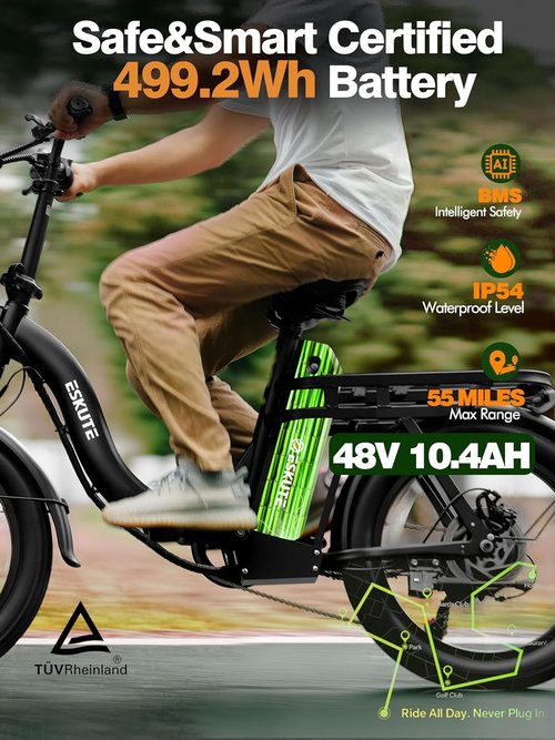 1200W Peak Electric Bike by [Brand Name] - 28MPH, 48V 10.4Ah Battery, 55-Mile Range, 20"x3" Fat Tires, 7-Speed Commuter Ebike