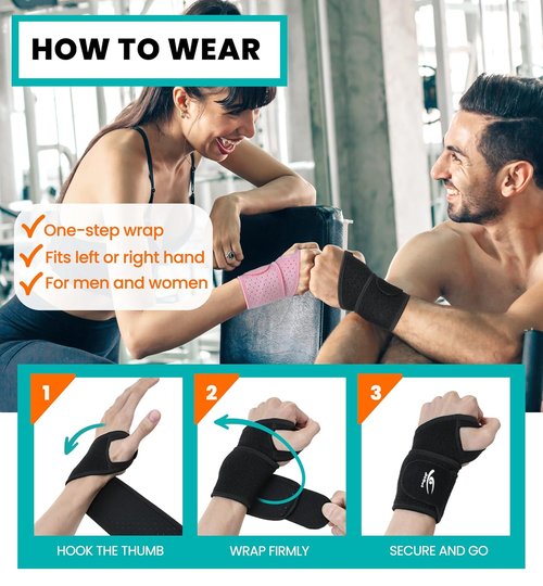 HiRui Wrist Wraps - Adjustable Breathable Support Brace for Pain Relief | Fits Left & Right Hand (Black)