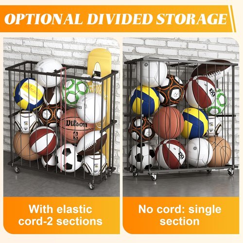 Hencawima Ball Storage Rack - Freestanding Organizer for Basketball, Soccer & More | Black