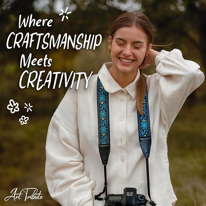 Art Tribute Camera Strap, Vintage Embroidered Neck Shoulder & Crossbody Camera