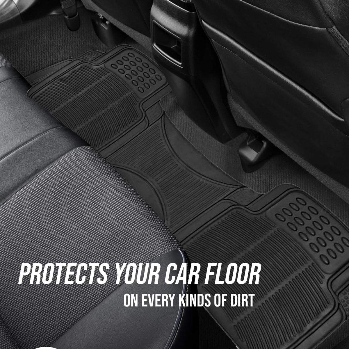 ZONETECH Rubber Car Interior Floor Mat Premium Quality All Weather Protection-Perfect for Car, Truck and SUV