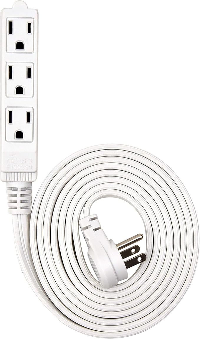 Flat Multiple Outlet Extension Cord 8 Ft for Indoor Use by Electes- UL-Listed 3-Prong Multi Extension Wire- Space-Saving Flat Angled Extension Cord- White