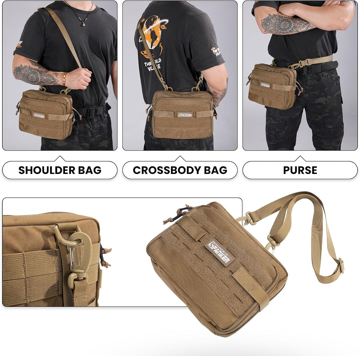EXCELLENT ELITE SPANKER Tactical Molle Admin Pouch Utility Organizer EDC Medical Bag Utility EDC Tool Pouch with Shoulder Strap Attachment Pouches Waist Bag