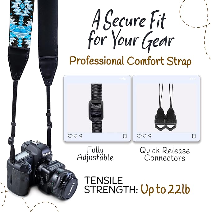 Art Tribute Camera Strap For Photographers Padded Universal Fit Neck Shoulder &