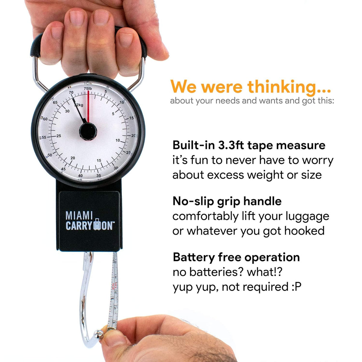 Skiennix Mechanical Luggage Scale - Accurate Weighing Up to 75 Pounds with Built-In Tape Measure