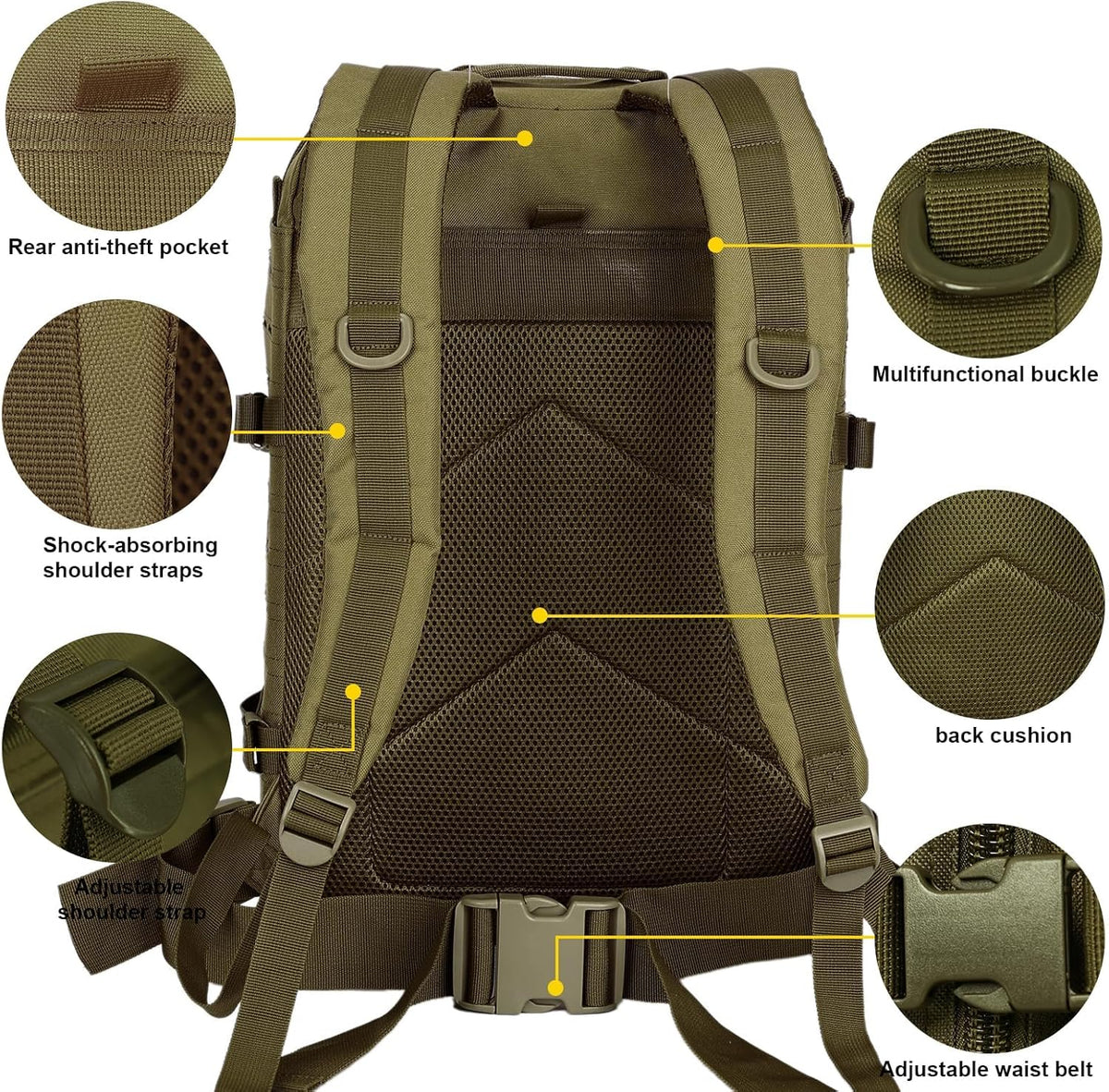 Skiennix 40L Tactical Military Backpack - Durable Assault Pack for Hiking & Trekking (Green)