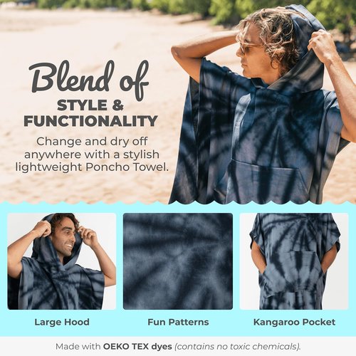 Nova Blue Surf Poncho - Large Hooded Changing Towel (33 x 37) - 100% Cotton for Beach & Pool Use