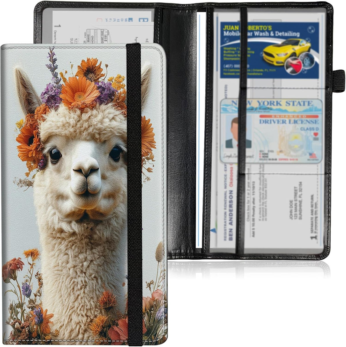 Car Registration and Insurance Holder, Leather Car Document Organizer Wallet, Panda Cubs Bamboo Forest Glove Box Storage for License, ID Card, Card Holder, Cars Accessories for Women Men