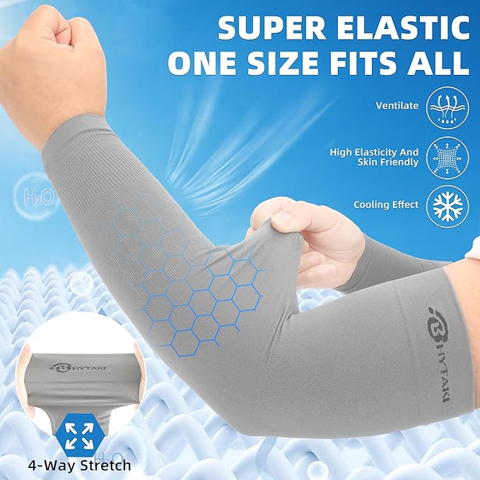 BHYTAKI UV Sun Protection Arm Sleeves, UPF 50 Sports Cooling Arm Compression Sleeves for Men Women Teenager