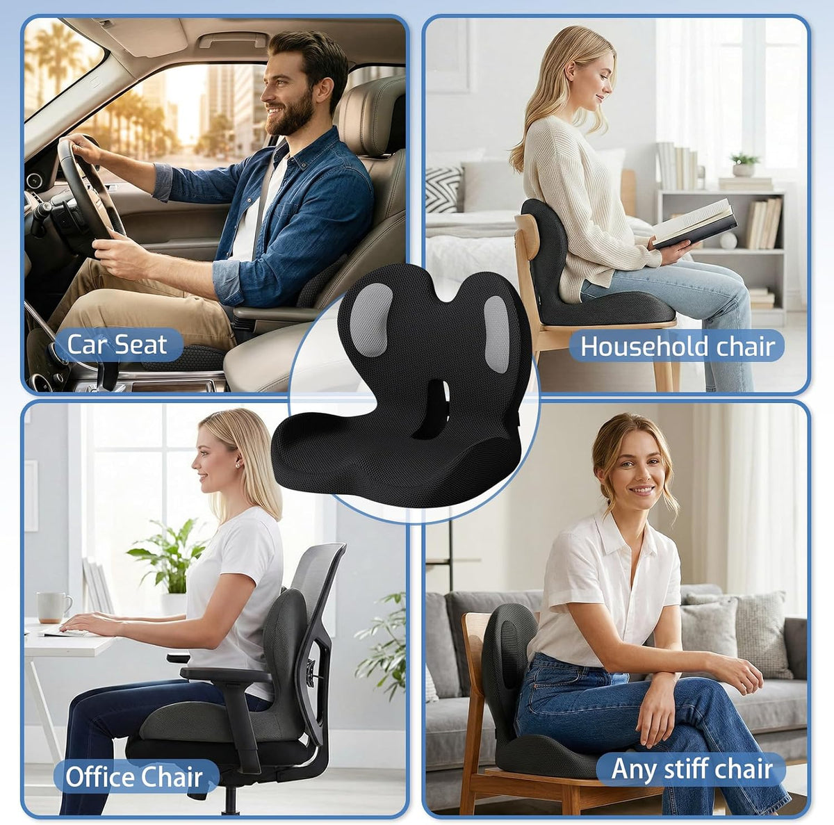 Ergonomic Seat Cushion with Lumbar Support Pillow for Office and Car